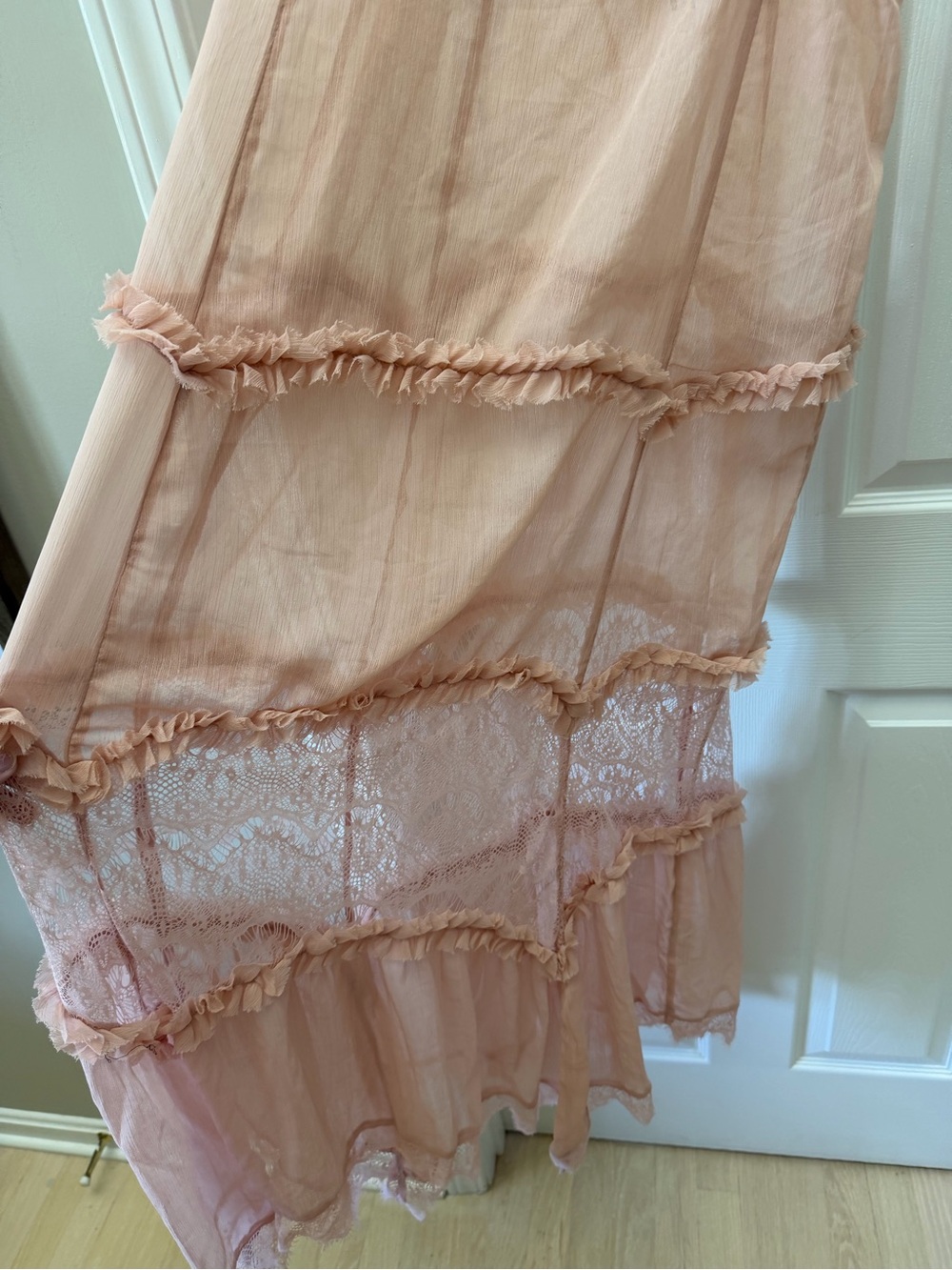 Intimately Free People Dusty Pink Lace Ruffle Tiered Maxi Slip Dress Size Small - Picture 3 of 7